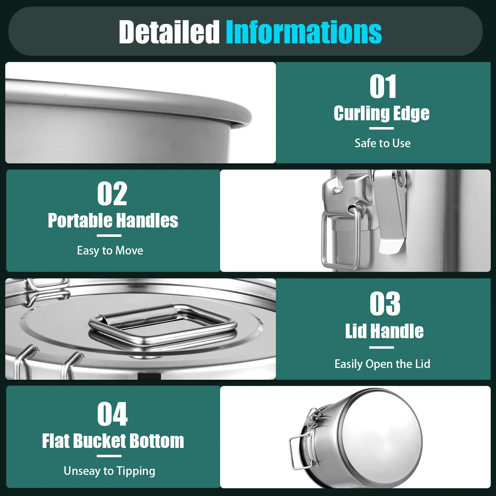 Stainless Steel Cereal Container - 12L Airtight Rice and Oil Storage Bucket