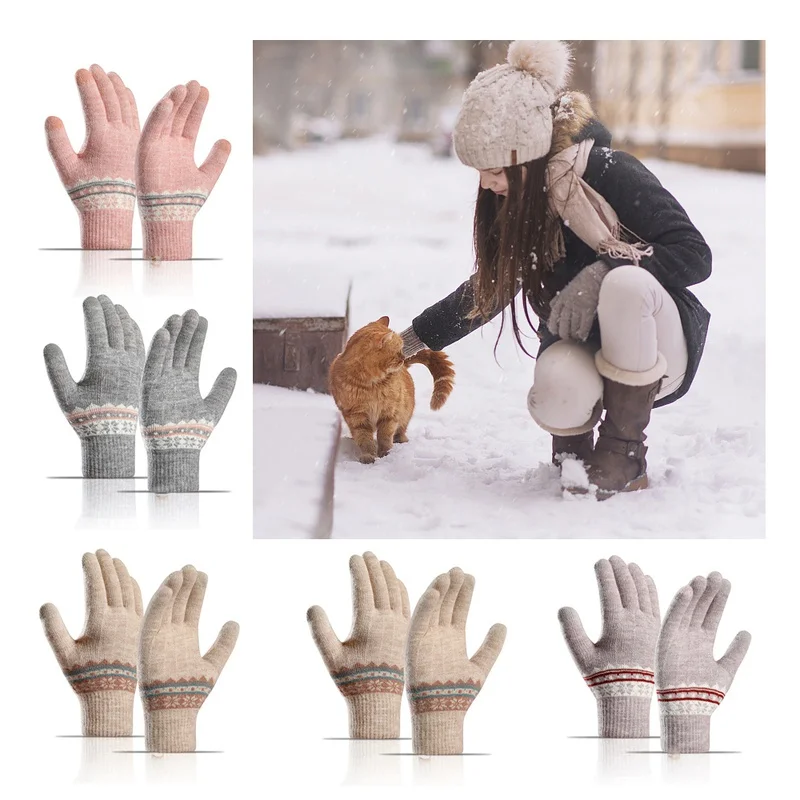 

Women's Cashmere Knitted Winter Gloves Autumn Winter Warm Thick TouchScreen Skiing Gloves Mittens for Mobile Phone Tablet Pad