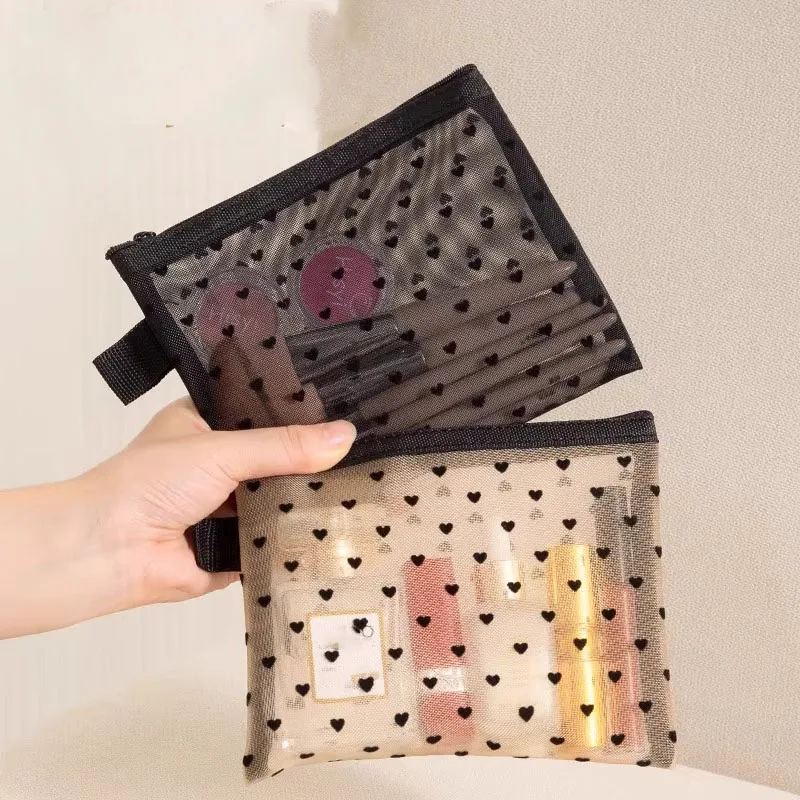Mesh Makeup Bag Small Clear Cosmetic Pouch for Women Mini Lipstick Organizer Travel Card Toiletry Bag Storage Pouch for Purse