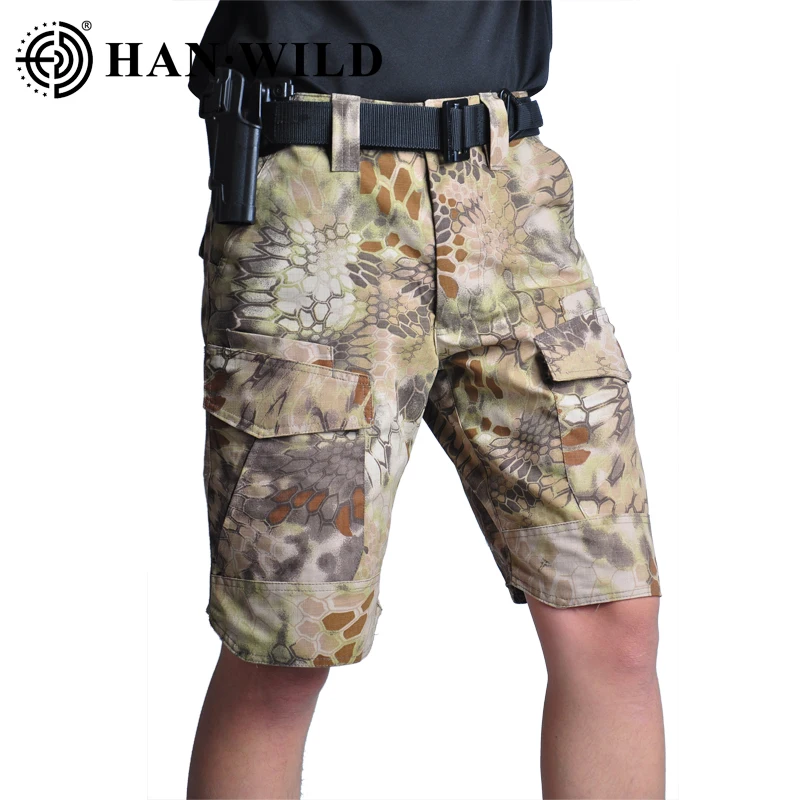 HAN WILD Camouflage Cargo Shorts Men 2022 New Mens Casual Shorts Camping Hiking Male Loose Work Shorts Man Military Short Pants