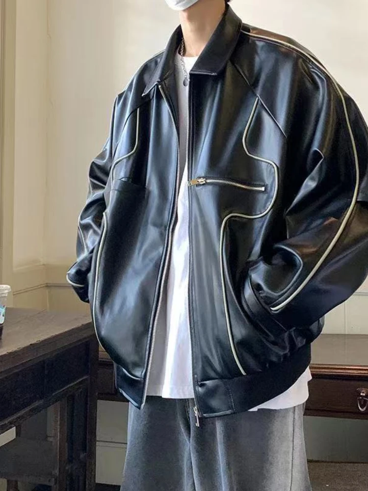 【希少】layering gimmick leather jacket Gmiixder Leather Jacket Unisex Trend Hong Kong Style Original