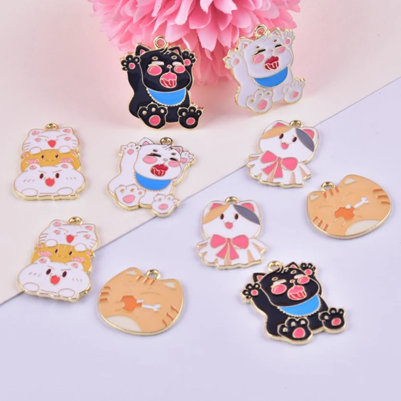 

10pcs Y2k Fashion Cute Cat Enamel Metal Charms for Earring Bracelet Necklace Jewelry Accessories for Women Gifts