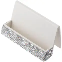 Rhinestone Business Card Holder Desktop Decoration White Crystal Card Case Desktop Bling Card Display Home