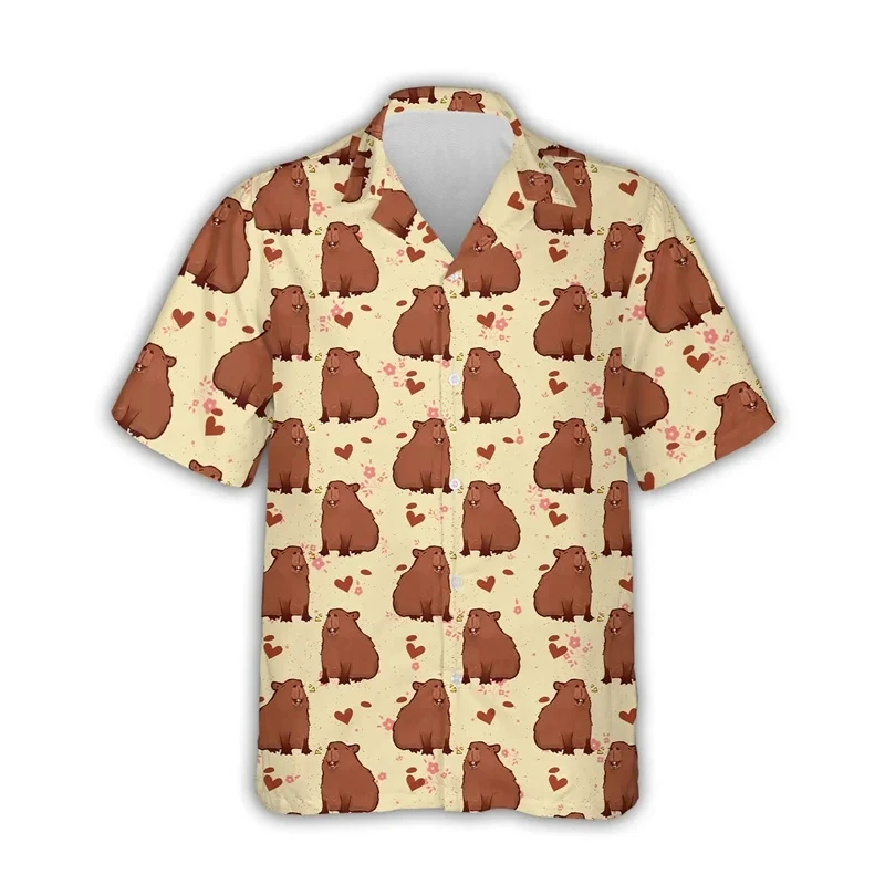 thumbnail image 1 of Las más nuevas camisetas gráficas de capibara para hombres, ropa con estampado 3D, camisa hawaiana de playa Aloha, blusa de manga corta Y2k linda para niños, blusa con solapa, 1 of 5