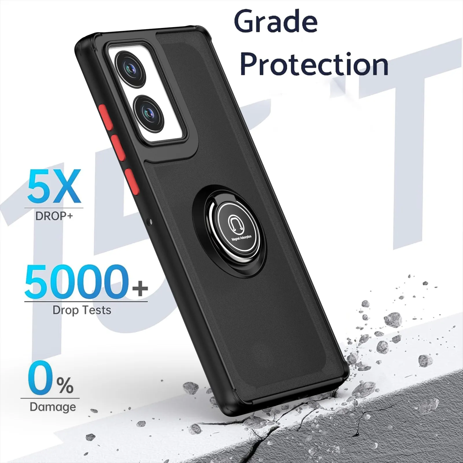 Shockproof Armor Matte Case with Magnetic Ring Holder and Stand