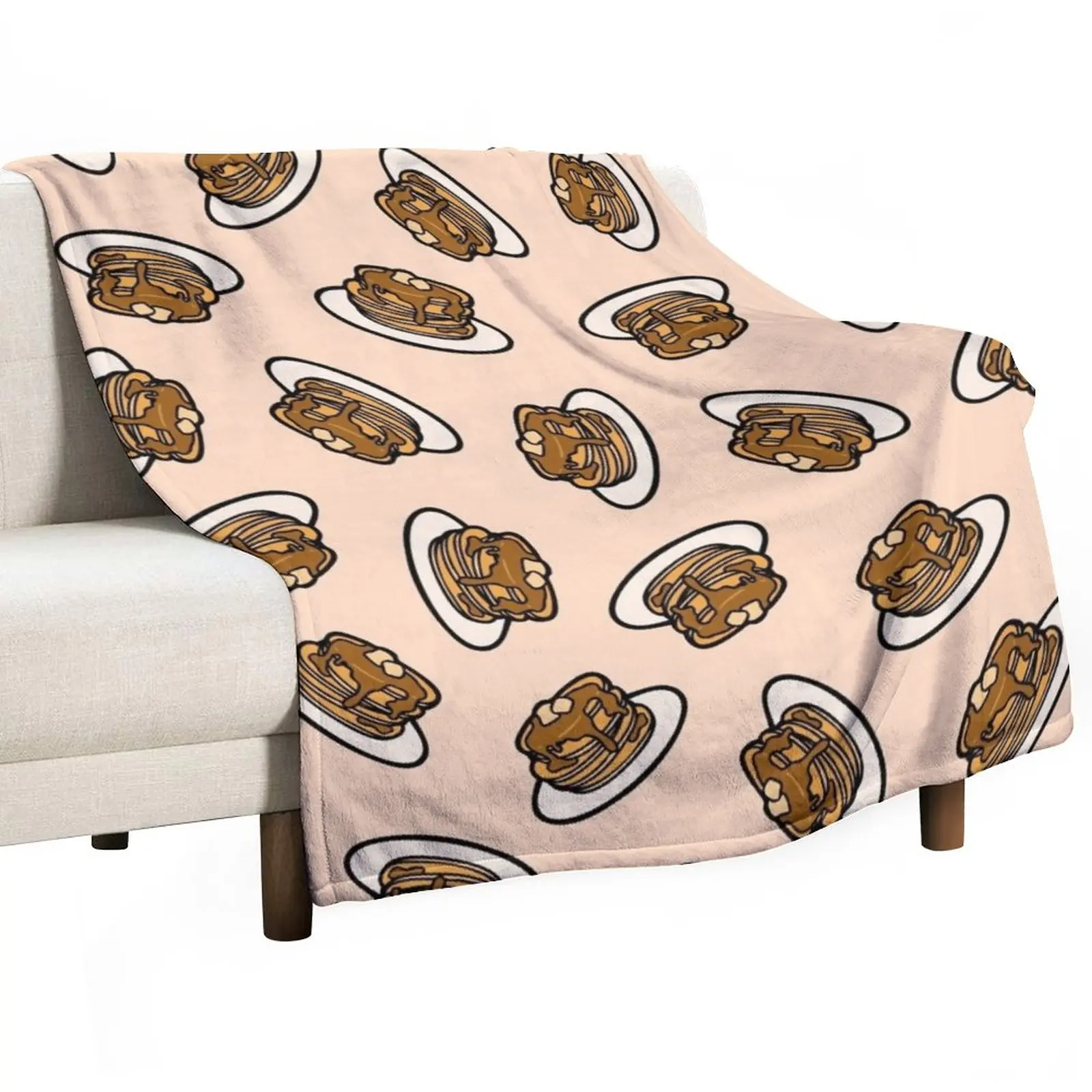 

Pancakes with Butter and Syrup Pattern on Pale Peach Throw Blanket Cute Blanket Soft Blanket