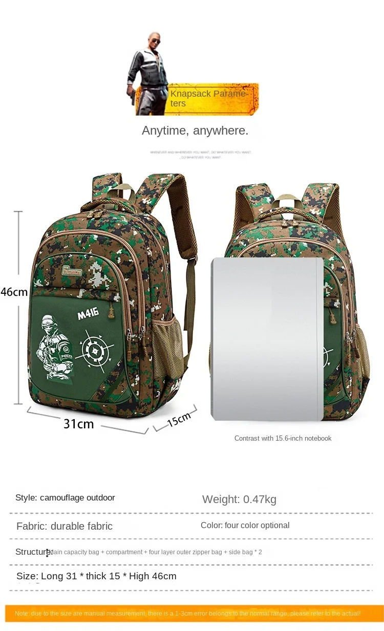 Neueste Persönlichkeit Grund- und Sekundarschüler Schultasche Jungen und Mädchen Camouflage Schultasche Doppelte Umhängetaschen – Detail 30