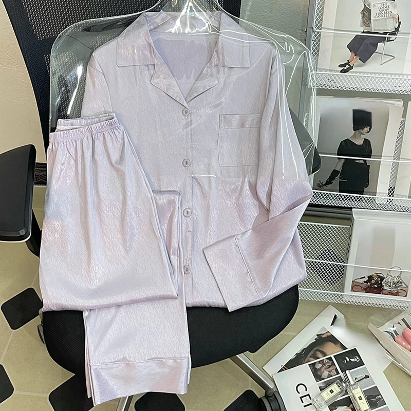 

Women's Sleepwear Set Solid Color Pajamas for Women Satin Pajama Set Sweet Long Sleeve Top & Shorts Autumn Spring Pijamas Mujer