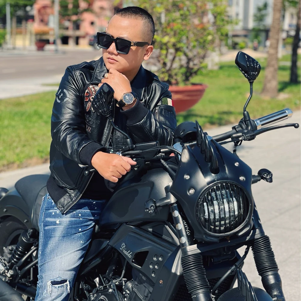 Description Picture 2 of itemNew Indian Embroidery Flying Suit Natural Genuine Leather Coat Men's Cowhide Leather Motorcycle Jackets Slim Fashion Clothing