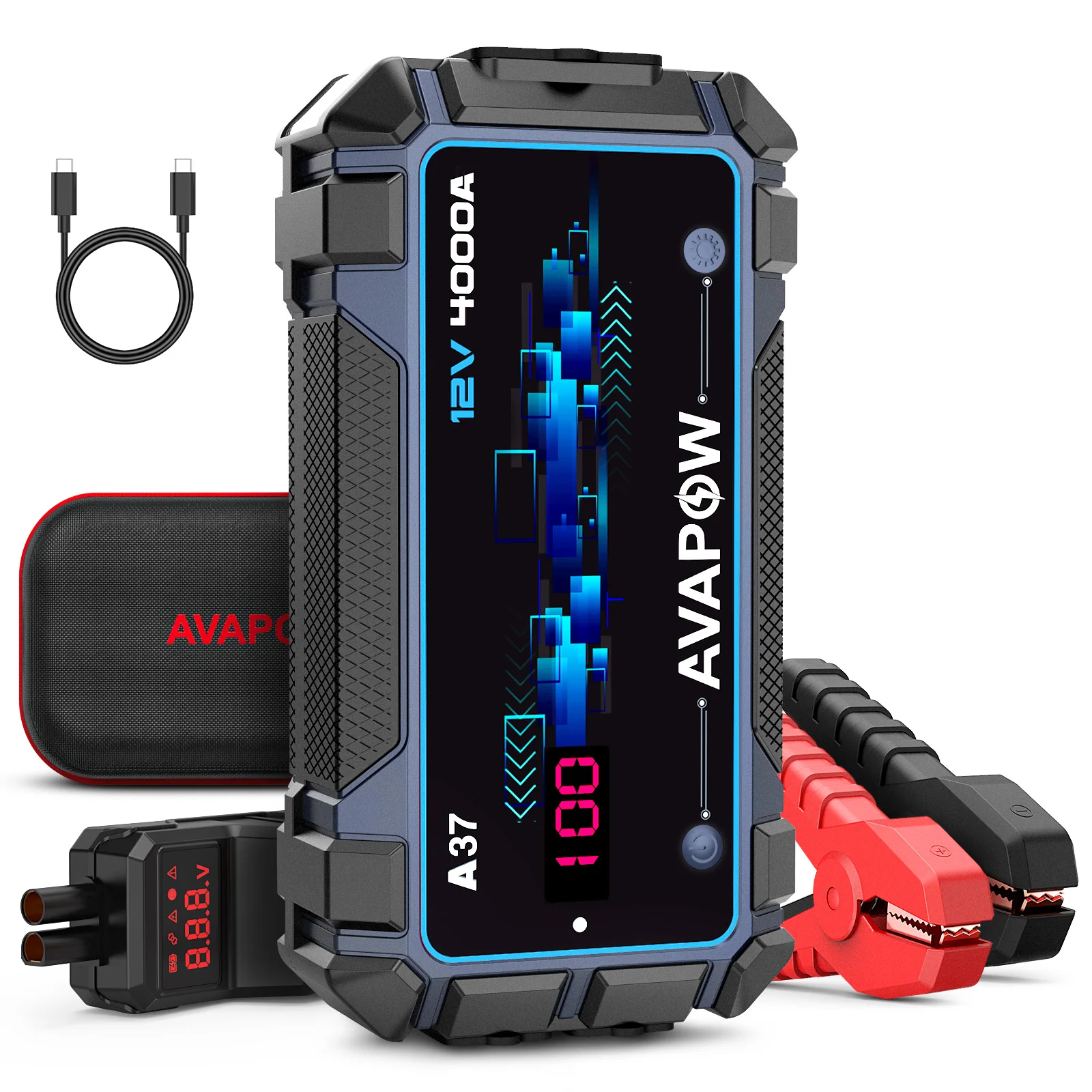 AVAPOW 4000A Car Battery Jump Starter, 12V Portable for 10L Gas/Diesel Engines, PD 60W Fast Charging, Lithium Charger Pack