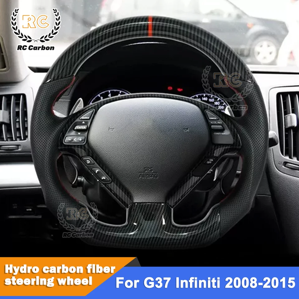 Carbon Fiber Steering Wheel Nappa Perforated Leather Balck Stitching For Infiniti
