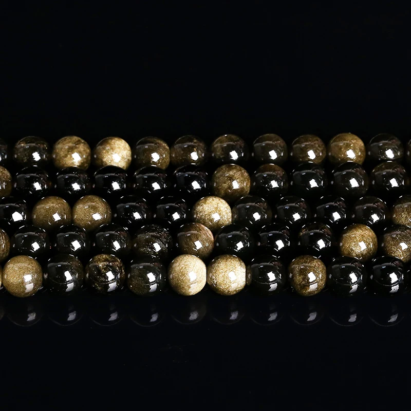 Natural Stone Golden Obsidian Bead Irisation Round Loose Spacer 4 6 8 10 12mm For Jewelry Making Diy Bracelet Necklace Accessory 3