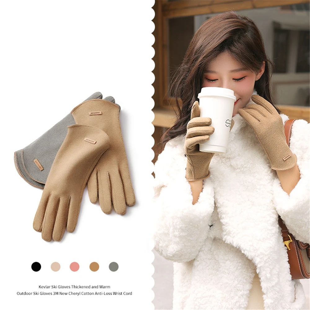 Fashion Women Winter Gloves Outdoor Cycling Thickened Velvet Mittens Windproof Warm Gloves Cute Furry Sport Female Gloves Screen