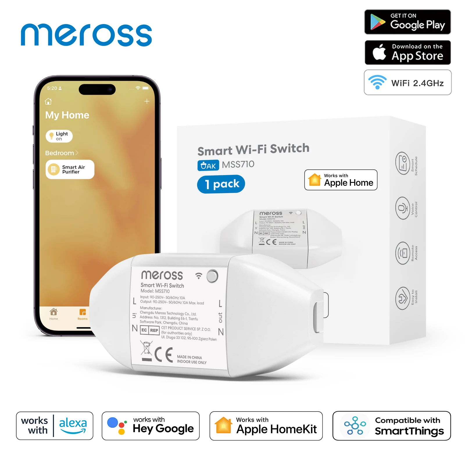 Meross Homekit Faça Você Mesmo Interruptor Inteligente Interruptores sem Fio Controlador Remoto Wi-fi Pacote Suporte Siri Alexa Assistente do Google