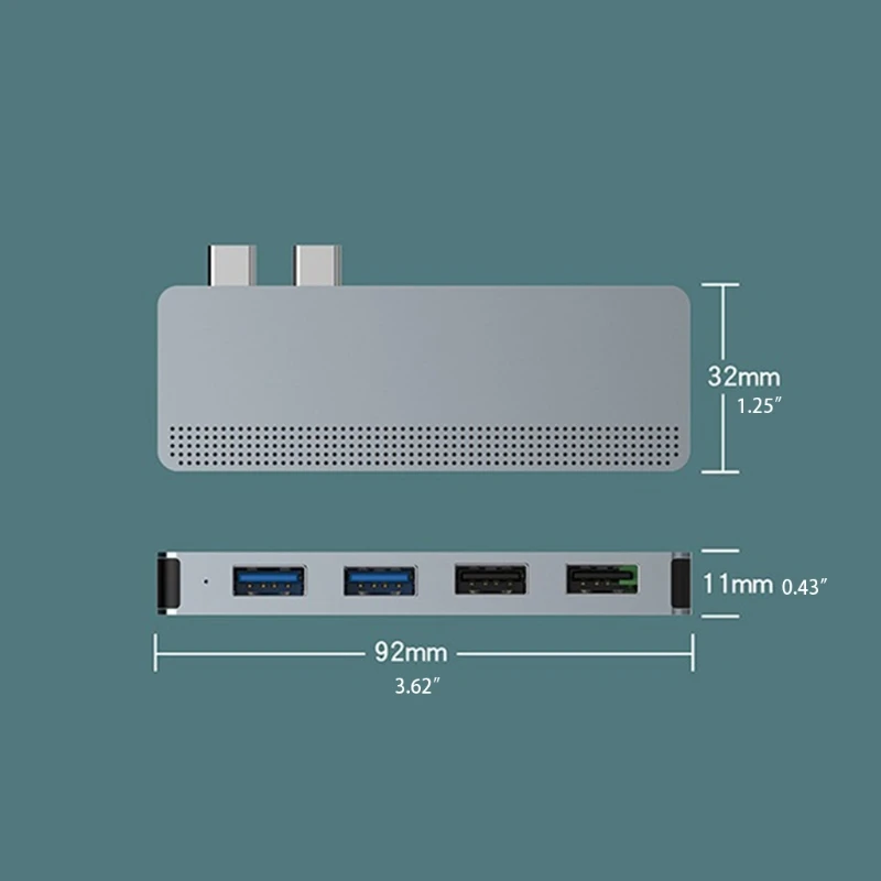Rocketek MH482 Dual Type-C Hub forMacBooks Air /MacBooks Pro13'' Docking Station USB 2.0 Splitter Adapter 5Gbps