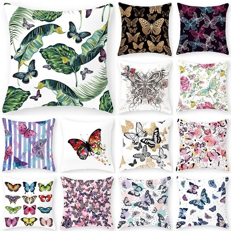 

Flower Butterfly Pattern Decorative Cushions Pillowcase Polyester Cushion Cover Throw Pillow Sofa Decoration Pillowcover