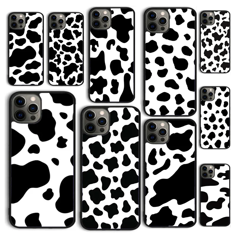Autumu White Black Cow Print Cover Per Telefono Per Iphone 15 12 Mini X Xs Xr 11 13 14 Pro Max Se 2020 Apple 6S 7 8 Plus Coque