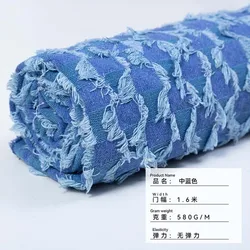 Breathable Soft Washed Cotton Jacquard Denim Fabric, Plaid Textile for Clothing and Sewing Projects (2 medium blue)