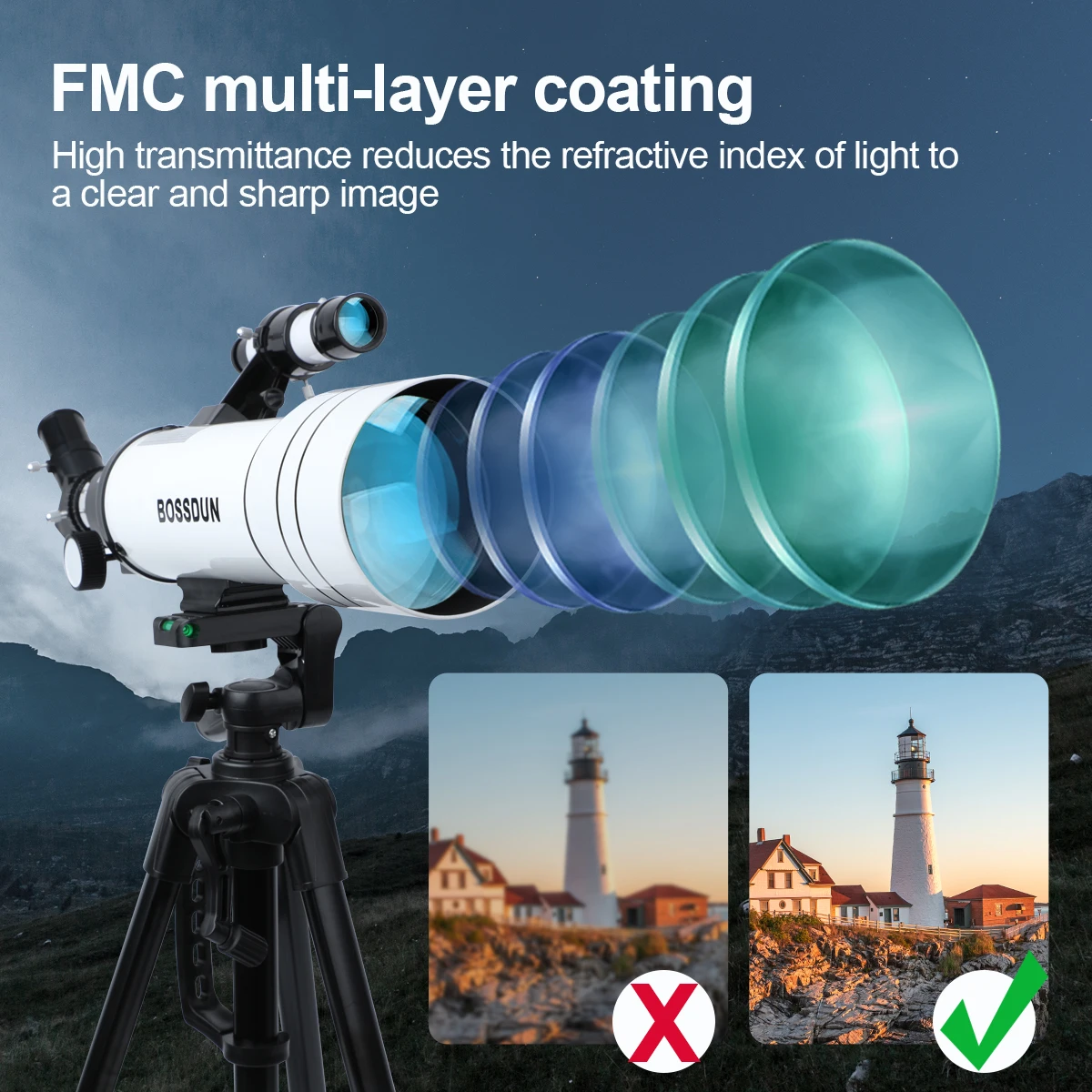 BOSSDUN 40070 Telescope w/Phone Adapter & Sturdy Tripod - 70mm Aperture for Stargazing, Birding, Beginners, Portable Scope 2
