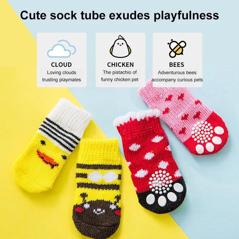 

Winter Pet Dog Socks Small Cat Knit Warm Socks Dog Anti-Slip Socks Chihuahua Thick Paw Protector Booties Pet Accessories