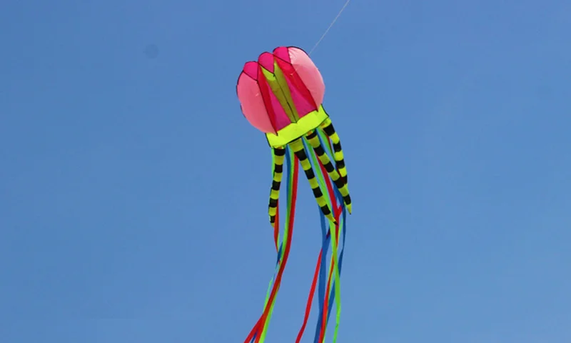 4-colors 3D Jellyfish Kite 7M Colorful Long Tail Ribbon Soft Kite Easy To Fly, Tear Resistant Outdoor Sports Flying Toy 3
