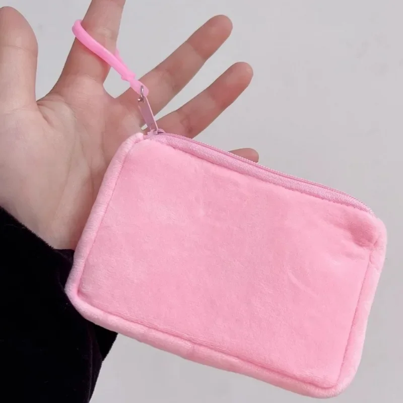 Soft Plush Coin Purse Cartoon Light Fluffy Wallet Handheld Cash Moneybag Zip Closure Solid Color Wallets Bank Card Storage Bag