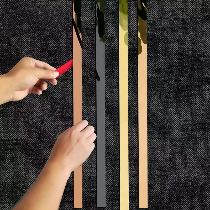 1 Roll Stainless Steel Flat Decorative Lines Self-adhesive Titanium Gold Wall Sticker Background Ceiling Frame Edge Strip |