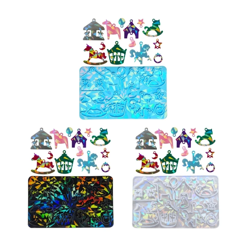 

Holographic Pendant Moulds Unique Carousel Mold for Earring Keychain Sparking Merry-Go-Round Charm Resin Molds DIY