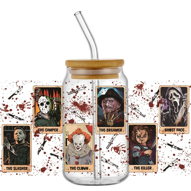 

Miniso The Killer Series Decal UV DTF Cup Wrap Halloween Transfer Sticker for 16oz Libbey DIY Mug Decal Transfer Sticker