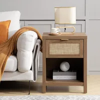 Rattan Nightstands Set of 2 - Farmhouse Night Stand with Drawer and Storage Shelf - Boho Bedside Table End Side Table fo Bedroom 2