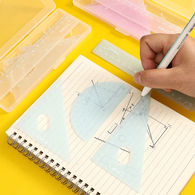 4 sztuk/pudło żelowe kolorowe linijki trójkątne kątomierz linijka prosta rysunek matematyczny koreańskie piśmiennicze narzędzie do malowania materiały biurowe