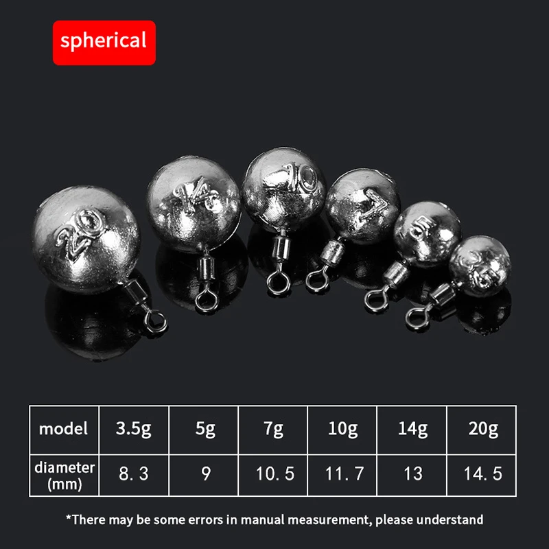 새로운 10개 낚시 싱커 2.5g-3.5g-5g-7g-10g-14g-20g 원형 솔리드 납 싱커 보조 낚시 도구 액세서리 도매