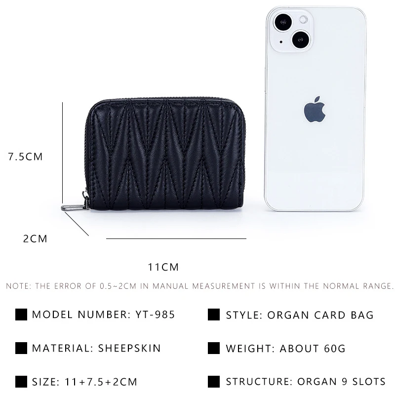 Luxury Woman Sheepskin Card Holder Zipper Small Change Wallet Women's Leather Coin Purse Short Organ ID Credit Card Wallets Bag