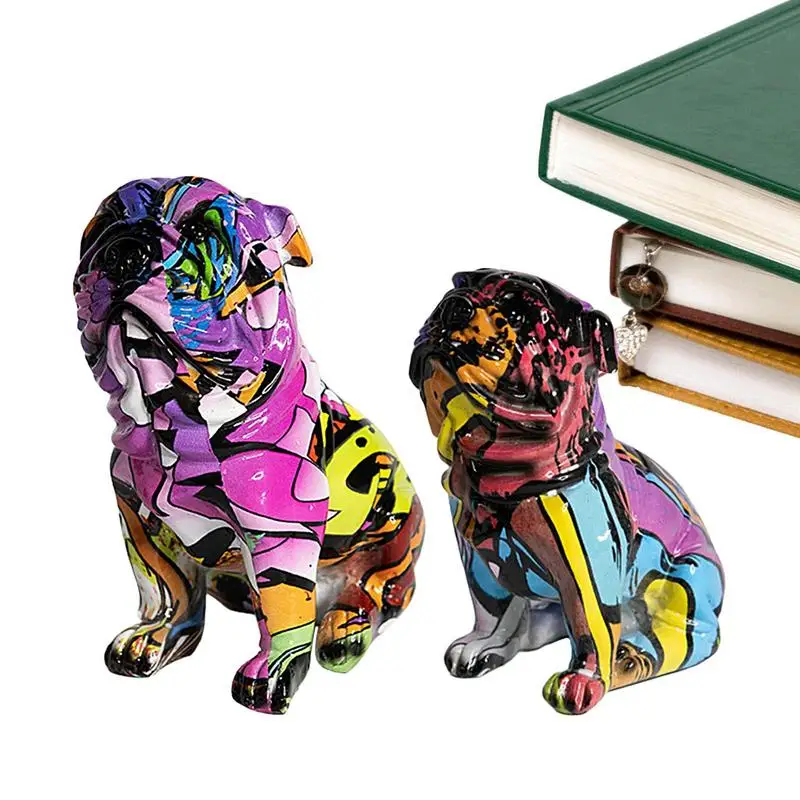 

2pcs Sitting Pug Dog Ornament Creative Colorful Bulldog Figurines Modern Graffiti Art Home Decor pet Animal Dog Statue Sculpture