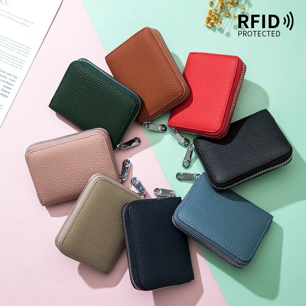 RFID Credit Card Holder Unisex Wallet Genuine Leather Waterproof Women Small Wallets with Money Clip Designer Cardholder Men