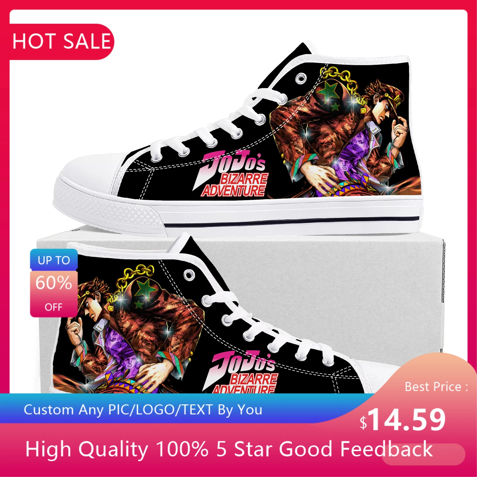 

Кроссовки мужские/женские высокие, холщовые, повседневная обувь для пар, аниме JoJos «Невероятные приключения», на заказ