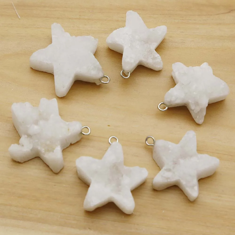 New Natural Stone White Crystal Teeth Cluster Pentagram Pendant Necklace Exquisite Charm DIY Jewelry Accessories Wholesale 10Pcs