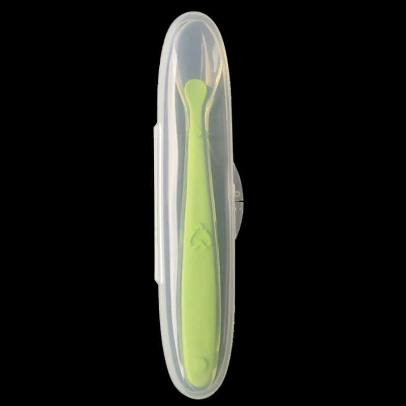 Baby Soft Silicone Spoon with Storage Box Children Feeding Learning Training Feeder Utensils