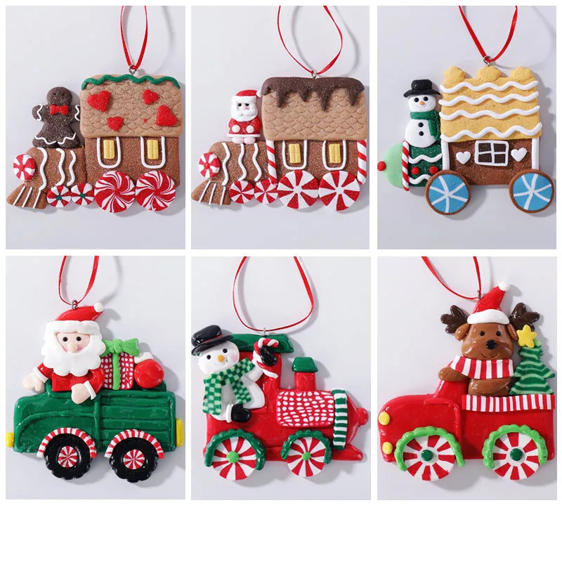 

Christmas Car Hanging Pendats Cartoon Santa Claus Snowman Elk Train Xmas Tree Ornament Merry Christmas Decor Happy New Year 2024