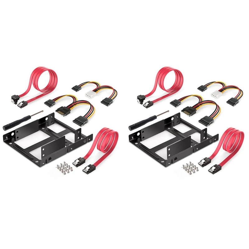 

2X 2 Bay 2.5 To 3.5 Inch External HDD SSD Metal Mounting Kit Hard Drive Adapter Bracket With SATA Data Power Cables