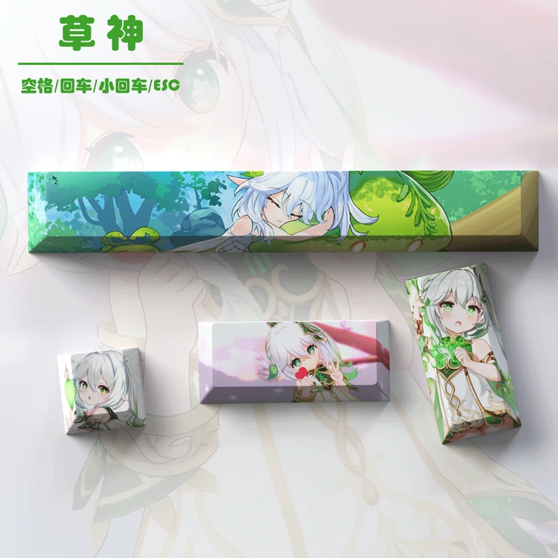 Genshin Impacto Anime Cartoon Gaming Key Caps 6.25u Barra de Espaço Esc 2.25u Digite Keycaps Pbt Dye Subbed Cereja Chaves por Conjunto - Imagem 5