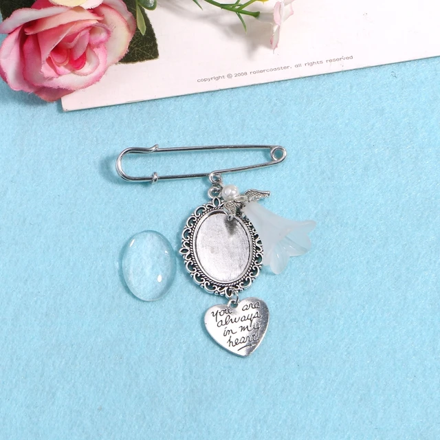 Wedding Bouquet Photo Charm DIY Pin Brooch Making Kit Lacy Frame Charm Oval  Picture Frame with Pendant for Holiday Heart