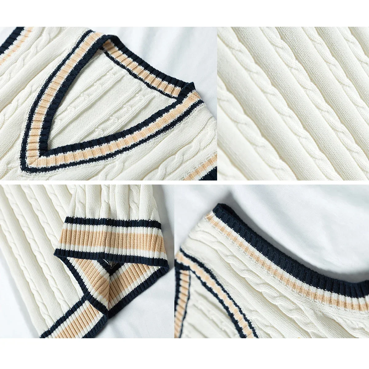 Men Sweater Vests Mens Knitted Vest Sweater Vest Men Thicken V-neck Sleeveless Knitted Sweaters Vests Striped Retro Preppy-style Simple Chic Loose Casual All-match