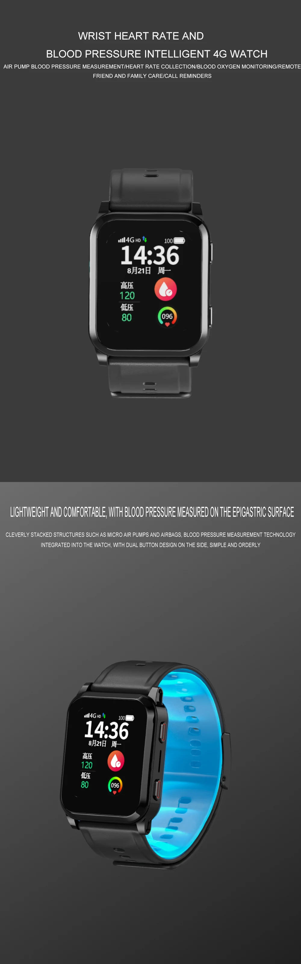 2024 4G Smartwatch with air pump blood pressure test GPS Health