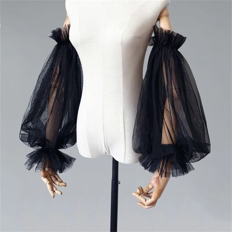 Removable Sleeve Bride Wedding Gloves Detachable Tulle Elastic Cuff Lantern Gloves Bridal Party Wedding Dress Accessories 1Pair wedding dress gloves wedding sleeve accessories