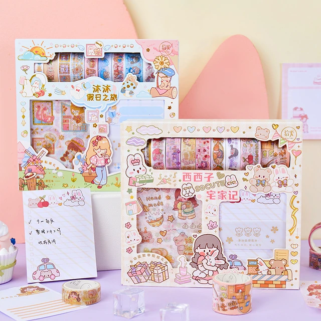 Kit de papelería kawaii para niña, cinta washi, almohadillas para notas,  pegatinas, suministros escolares bonitos, planificador