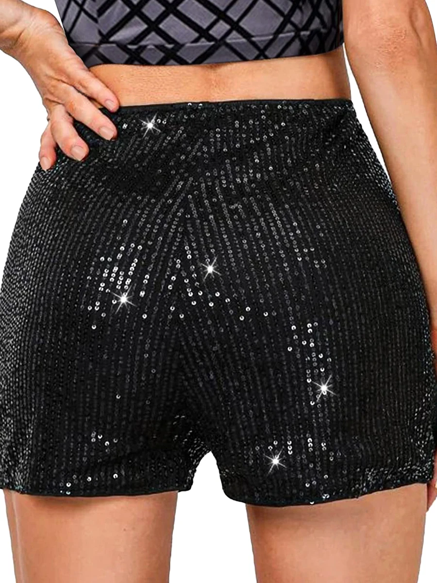 Duohropke Short à Paillettes Pour Femme, Taille Haute élastique