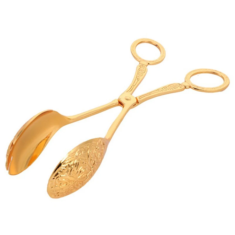 Snack Cake Clip Salad Pastry Clamp Buffet Food Tong Gold-plated Baking Barbecue Tool Vintage style Fruit Salad Cake Clip