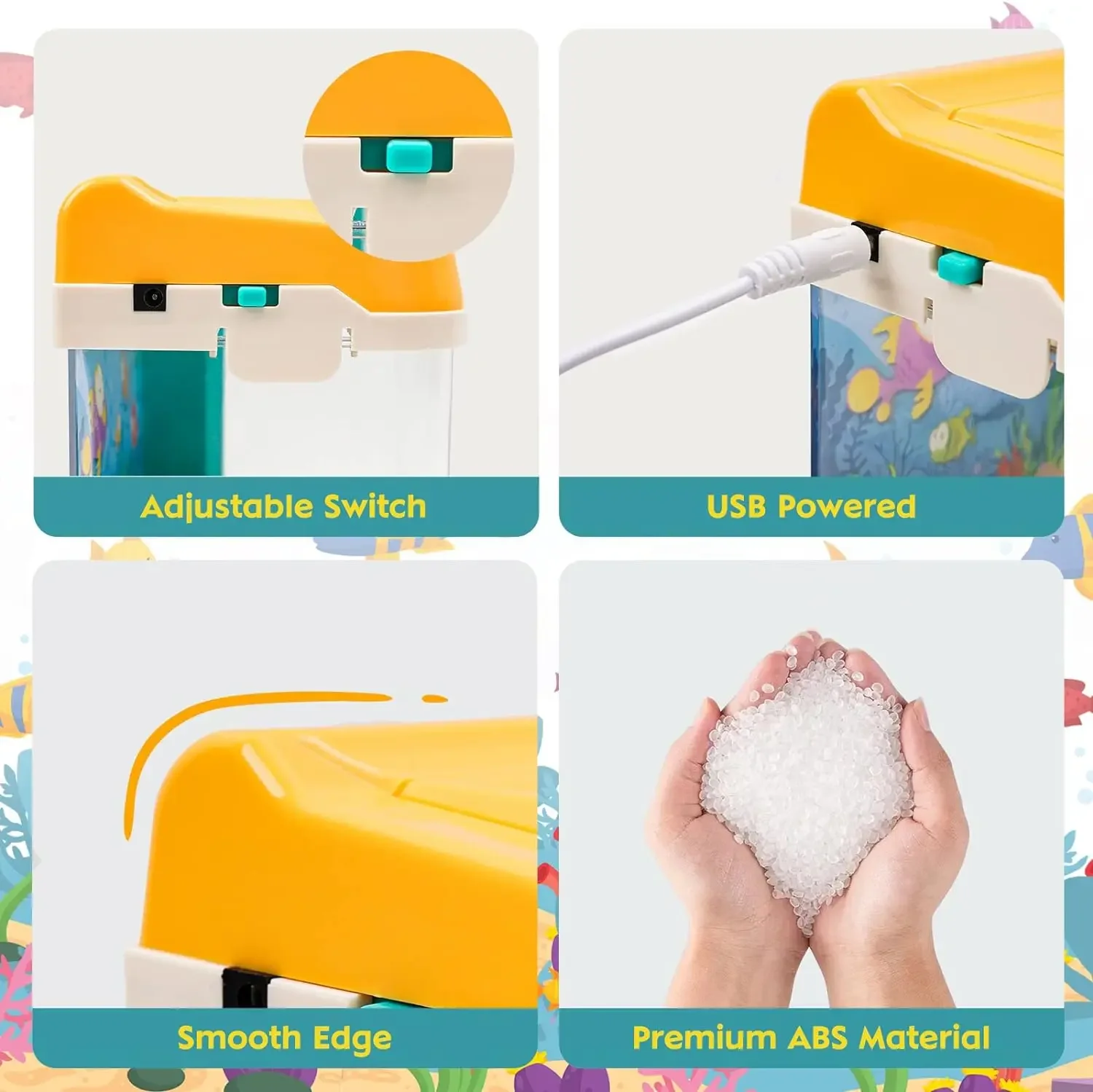 Mini Aquarium for Kids Fishing Toys Artificial Fish Tank with Moving Fish*2 with USB Light and Music Fishing Rod Spoon fishing toys