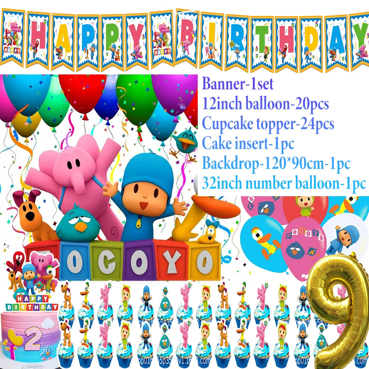 Cartoon&P-pocoyoesd-Blue Geburtstagsparty Tischdeko Rosa Elefant Teller Becher Servietten Hintergrund Ballon Kinderzubehör Babyparty – Detail 6